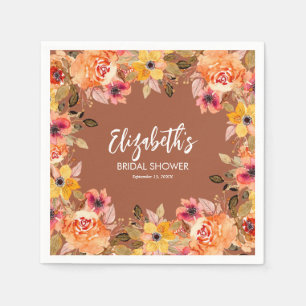 Serviette En Papier Fleurs d'aquarelle d'automne en terre cuite