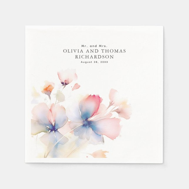 Serviette En Papier Fleurs d'aquarelle élégantes et délicates (Devant)