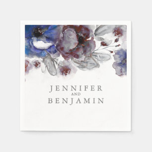 Serviette En Papier Fleurs d'aquarelle marine et bourguignonne