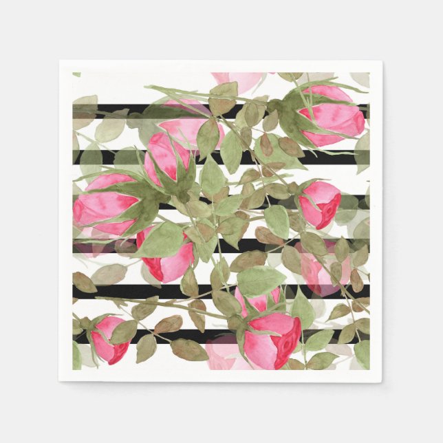 Serviette En Papier Fleurs d'aquarelle rose rose roses romes florales (Devant)
