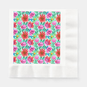 Serviette En Papier Fleurs d'aquarelle rose, rouge, vert