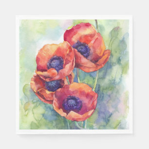 Serviette En Papier Fleurs d'aquarelle rouge pavot illustration fleurs