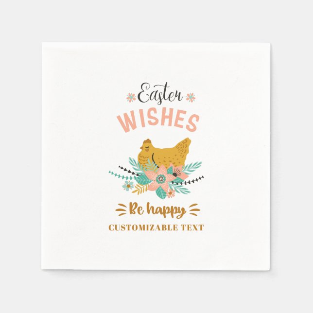Serviette En Papier Fleurs d'arrangement de Pâques et poulet de Pâques (Devant)