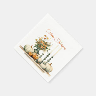 Serviette En Papier Fleurs d'automne Bougies et Bon thanksgiving Citro