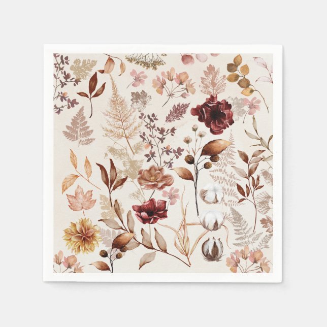 Serviette En Papier Fleurs d'automne et aquarelle Feuille (Devant)