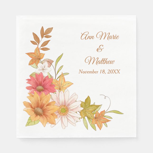 Serviette En Papier Fleurs d'automne et Mariage Feuille (Devant)