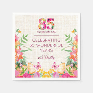 Serviette En Papier Fleurs de 85 ans Lin fleuri 85e anniversaire