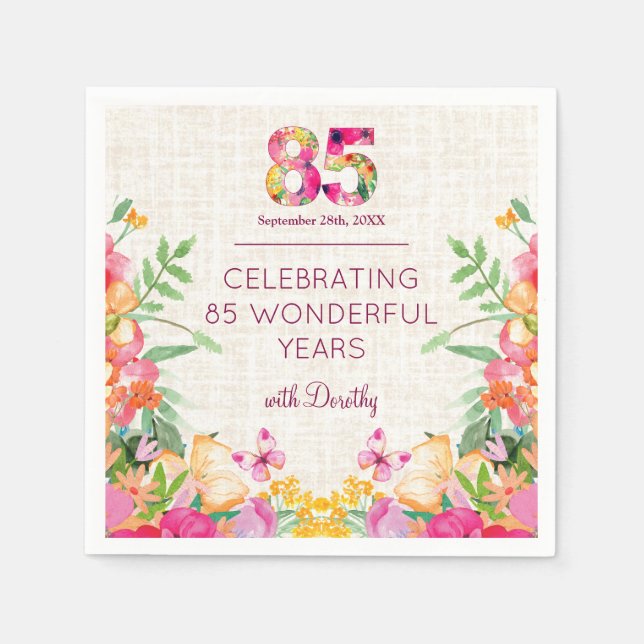 Serviette En Papier Fleurs de 85 ans Lin fleuri 85e anniversaire (Devant)