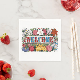 Serviette En Papier Fleurs de BIENVENUE Vintage Fête de crémaillère 