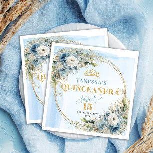 Serviette En Papier Fleurs de bleu pastel Eucalyptus Or 15e anniversai