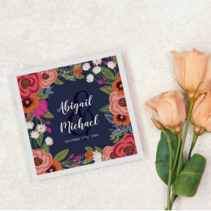 Serviette En Papier Fleurs de Bohême - Mariage bleu marine