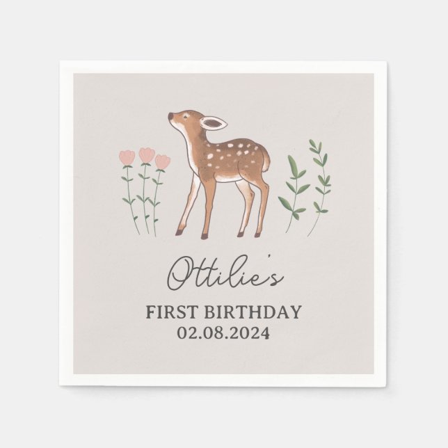 Serviette En Papier Fleurs de bois Fleurs de bois Anniversaire (Devant)