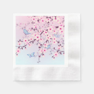 Serviette En Papier Fleurs de cerise classique Arrière - plan flou