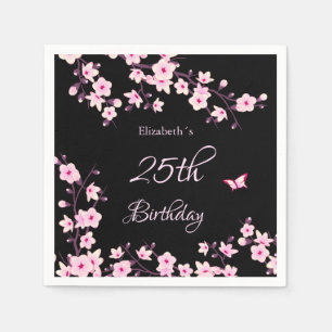 Serviette En Papier Fleurs de cerisier rose noir personnalisé Annivers
