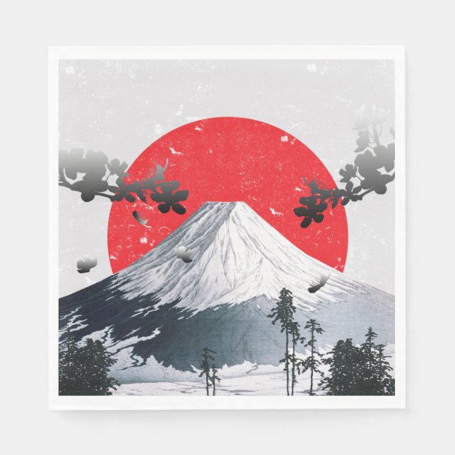 Serviette En Papier Fleurs de cerisiers Mont Fuji Japon (Devant)