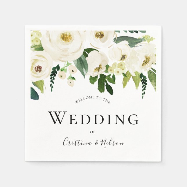 Serviette En Papier Fleurs de Champagne Blanc Réception de mariage mod (Devant)