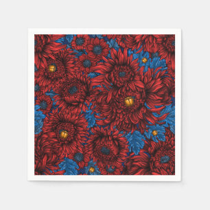 Serviette En Papier Fleurs de chrysanthème rouge et coléoptères orange