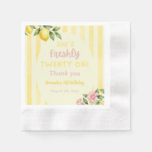 Serviette En Papier Fleurs de Citron Frais Jaune Rayures 21e Anniversa