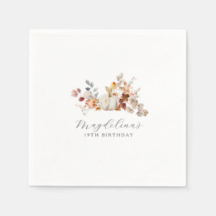 Serviette En Papier Fleurs de citrouille blanche d'anniversaire 19 ans