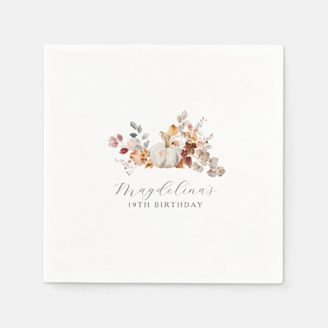 Serviette En Papier Fleurs de citrouille blanche d'anniversaire 19 ans (Devant)
