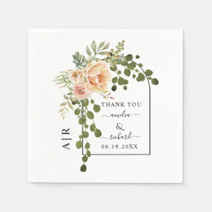 Serviette En Papier Fleurs de corail, arche et monogramme mariage