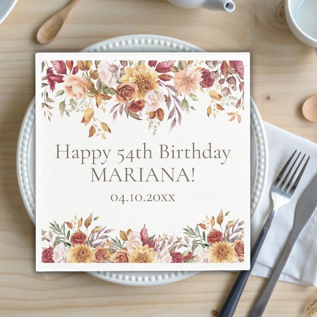 Serviette En Papier Fleurs de feuillage d'automne Fête d'anniversaire  (Créateur téléchargé)