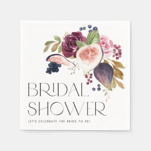 Serviette En Papier Fleurs de Figuier à l'aquarelle et Floral Bordeaux