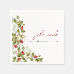 Serviette En Papier Fleurs de fraises rouges sucrées Mariage