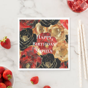 Serviette En Papier Fleurs de glam rouge or Anniversaire