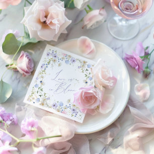 Serviette En Papier Fleurs de l'amour Floral Mariage Violet Vert