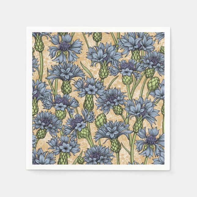 Serviette En Papier Fleurs de maïs bleues, fleurs sauvages sur le jaun (Devant)