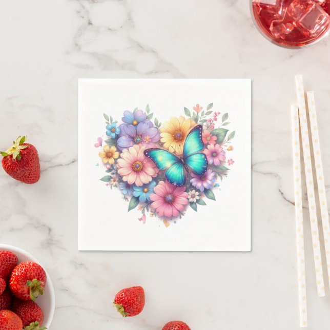 Serviette En Papier Fleurs de marguerite avec un beau papillon (En situation)