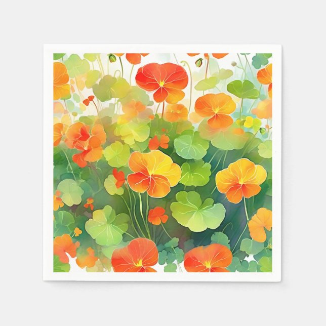 Serviette En Papier Fleurs de Nasturtium vibrantes (Devant)