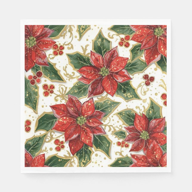 Serviette En Papier Fleurs de Noël Rouge Poinsettia (Devant)