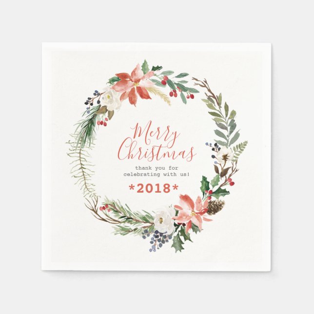 Serviette En Papier Fleurs de Noël rustiques Wreath (Devant)