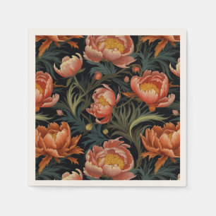 Serviette En Papier Fleurs de pivoine orange foncé et moody