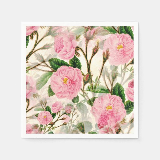 Serviette En Papier Fleurs de pivoines roses, Feuilles & Buds Motif (Devant)