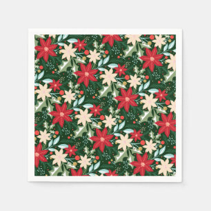 Serviette En Papier Fleurs de Poinsettia et Noël Feuille