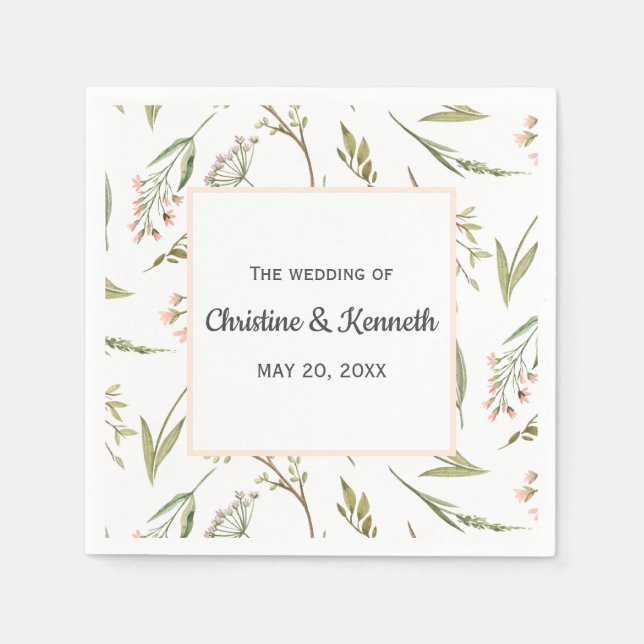 Serviette En Papier Fleurs de prés roses délicates mariage personnalis (Devant)