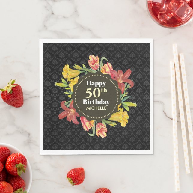 Serviette En Papier Fleurs de printemps brillantes et vibrantes Wreath (En situation)