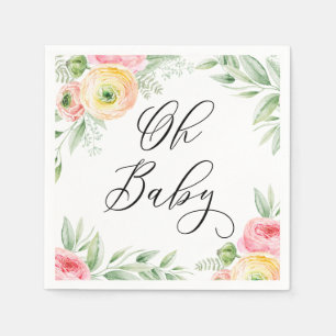 Serviette En Papier Fleurs de Ranunculus à l'aquarelle Baby Shower de