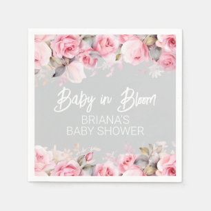Serviette En Papier Fleurs de roses roses gris Fille Baby Shower