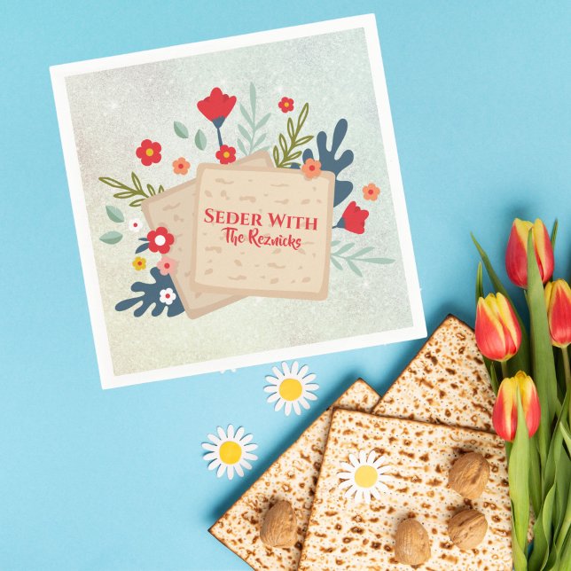 Serviette En Papier Fleurs de Seder de Pessah juive avec Matzah (Créateur téléchargé)