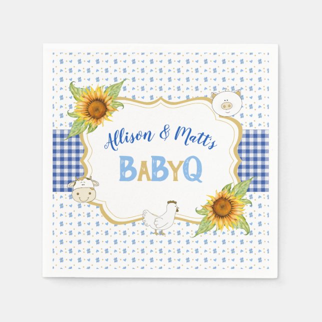 Serviette En Papier Fleurs de soleil Bleu En vichy Bébé Q Barbeque (Devant)