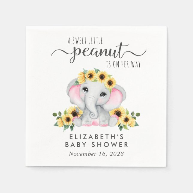 Serviette En Papier Fleurs de soleil éléphant Baby Girl Douche (Devant)