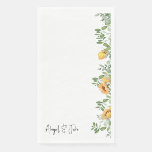 Serviette En Papier Fleurs de soleil et feuillage Mariage personnalisé