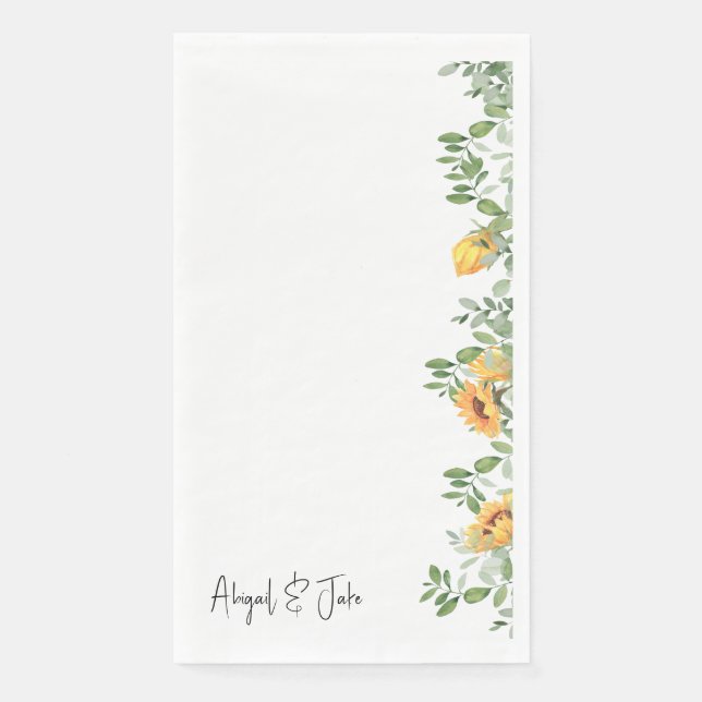 Serviette En Papier Fleurs de soleil et feuillage Mariage personnalisé (Devant)
