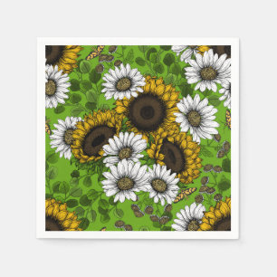 Serviette En Papier Fleurs de soleil et marguerites, jardin d'été