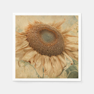 Serviette En Papier Fleurs de soleil géantes Jaune Vieux Art Vintage