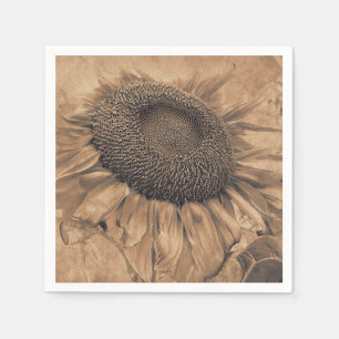 Serviette En Papier Fleurs de soleil géantes Vintage Sepia Brown Décou
